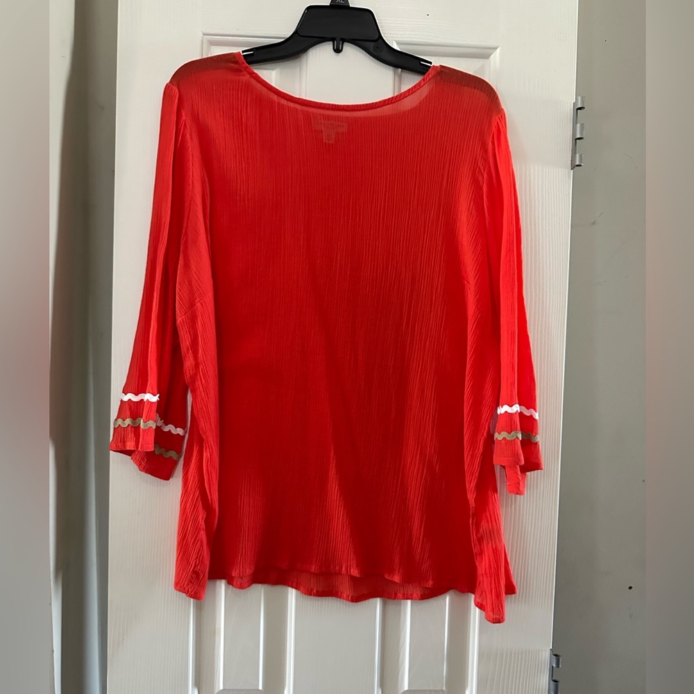 Rebecca Malone NWOT Red / kind of Tangerine with ric rac plus sized top in 1X